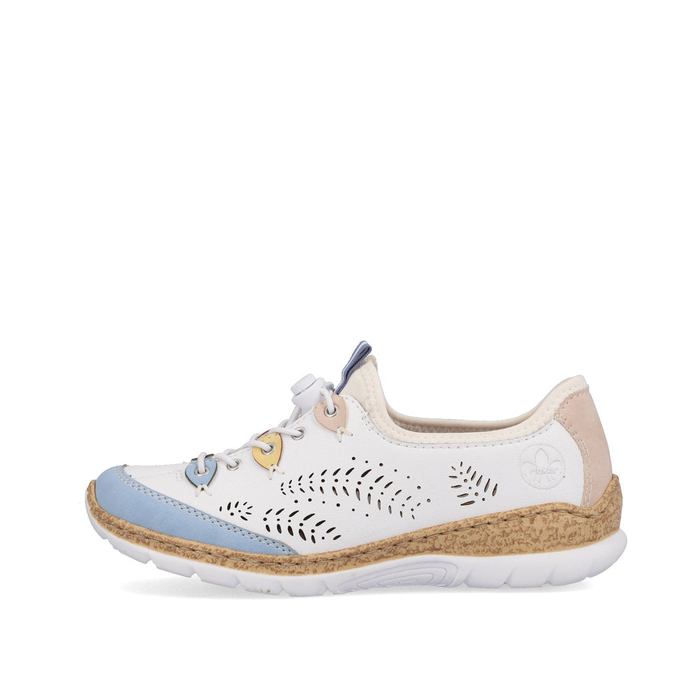 Rieker N4276-80 Ladies White Leather & Textile Elasticated Trainers-elevate your sole