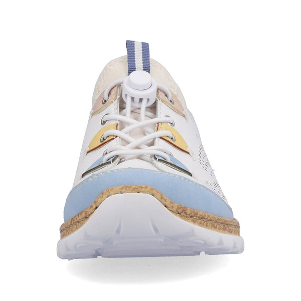 Rieker N4276-80 Ladies White Leather & Textile Elasticated Trainers-elevate your sole