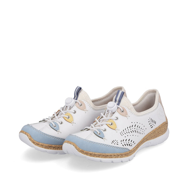 Rieker N4276-80 Ladies White Leather & Textile Elasticated Trainers-elevate your sole