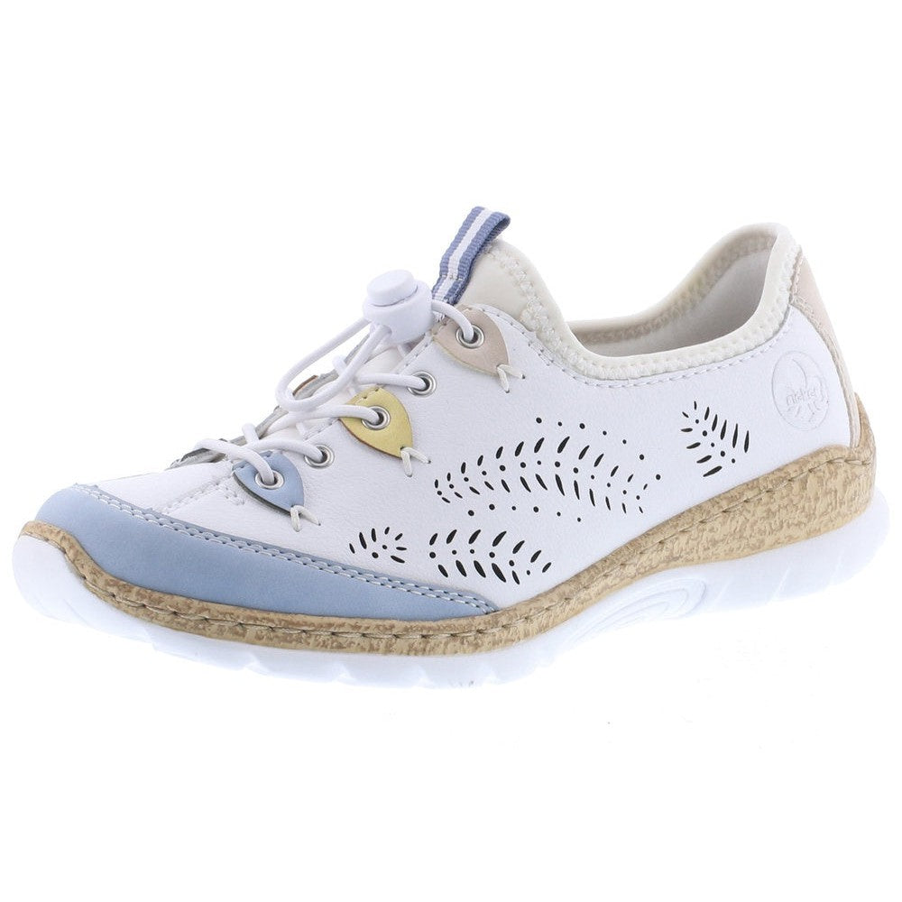 Rieker N4276-80 Ladies White Leather & Textile Elasticated Trainers-elevate your sole