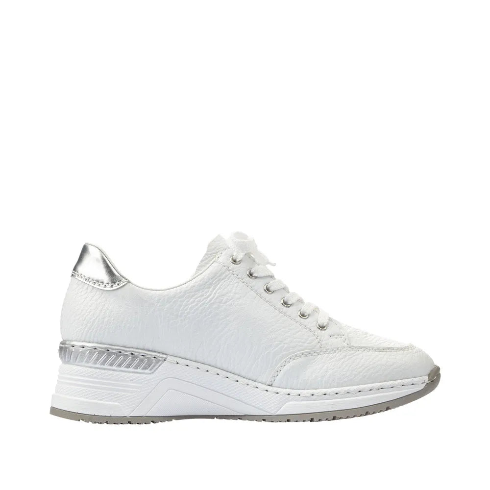 Rieker N4322-80 Ladies White Zip & Lace Trainers-elevate your sole