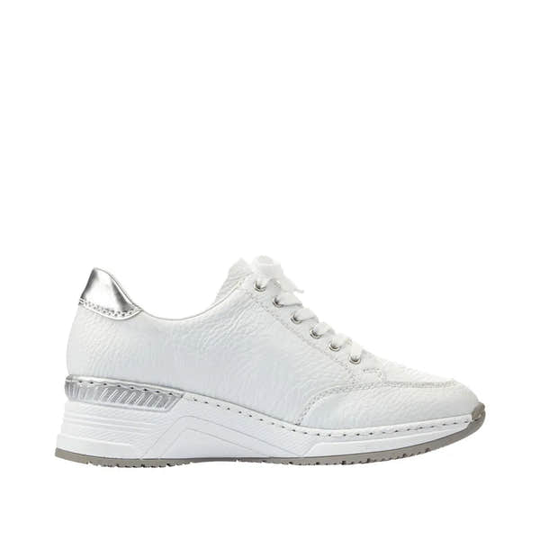 Rieker N4322-80 Ladies White Zip & Lace Trainers-elevate your sole