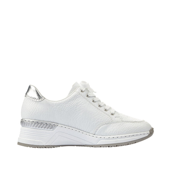 Rieker N4322-80 Ladies White Zip & Lace Trainers-elevate your sole