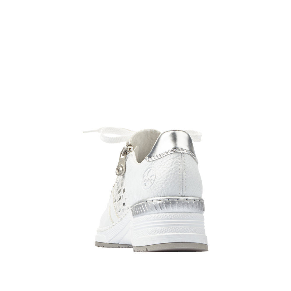 Rieker N4322-80 Ladies White Zip & Lace Trainers-elevate your sole
