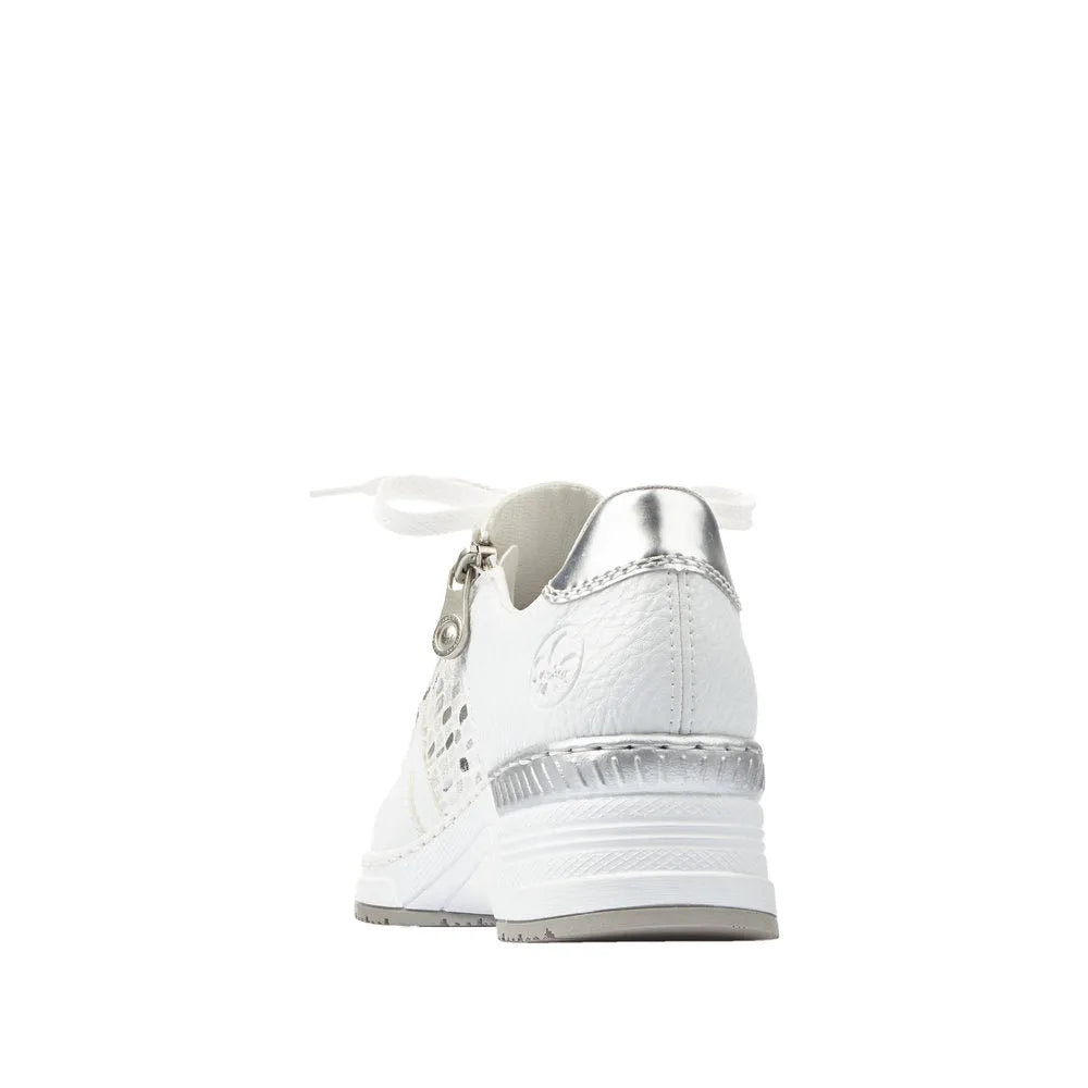 Rieker N4322-80 Ladies White Zip & Lace Trainers-elevate your sole