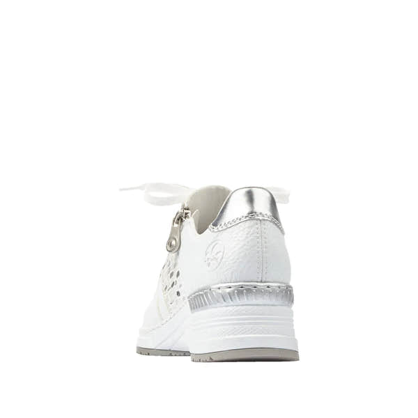Rieker N4322-80 Ladies White Zip & Lace Trainers-elevate your sole