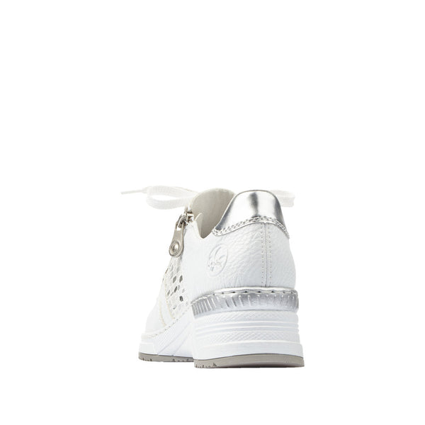 Rieker N4322-80 Ladies White Zip & Lace Trainers-elevate your sole