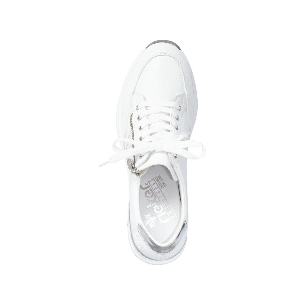 Rieker N4322-80 Ladies White Zip & Lace Trainers-elevate your sole