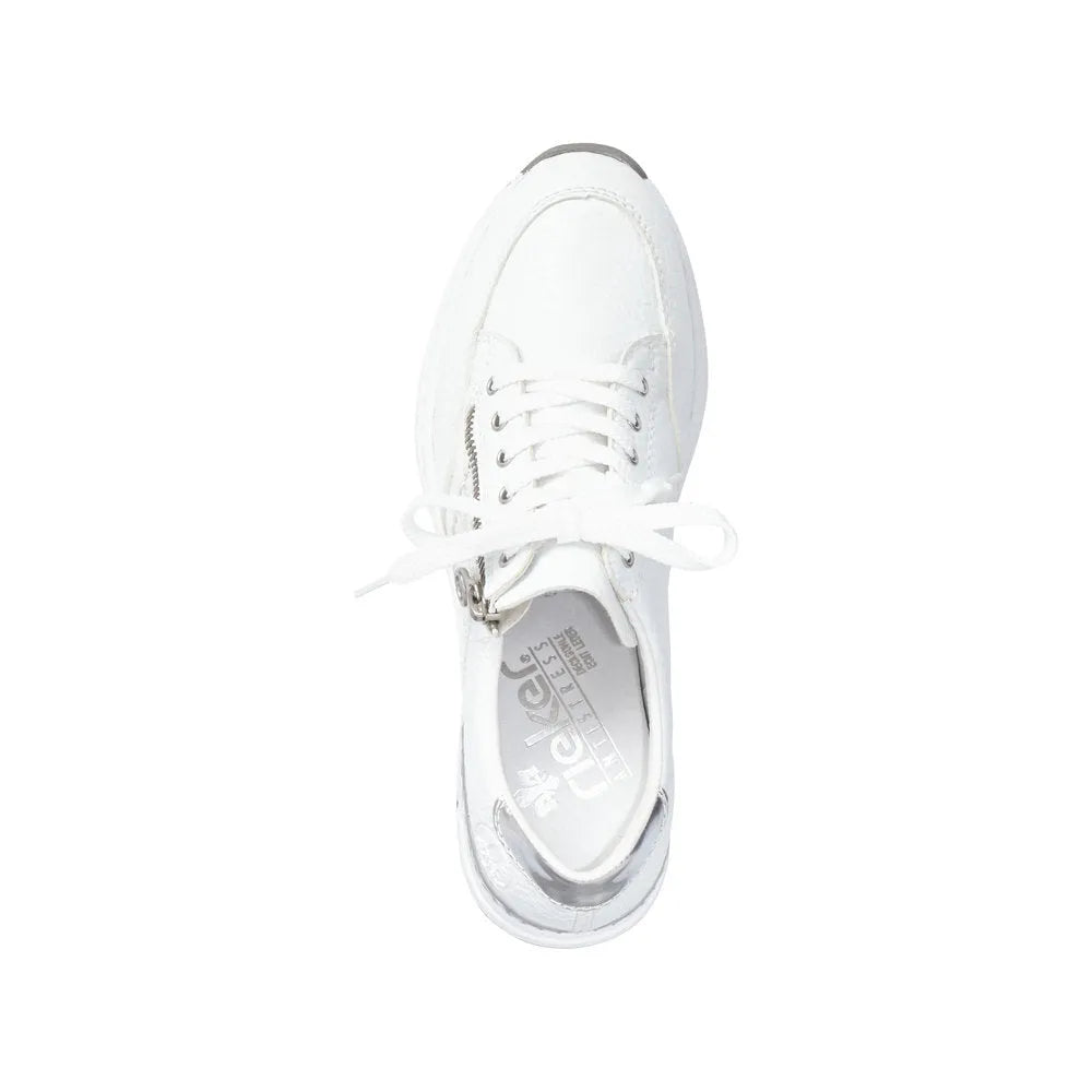 Rieker N4322-80 Ladies White Zip & Lace Trainers-elevate your sole