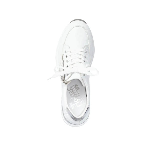 Rieker N4322-80 Ladies White Zip & Lace Trainers-elevate your sole