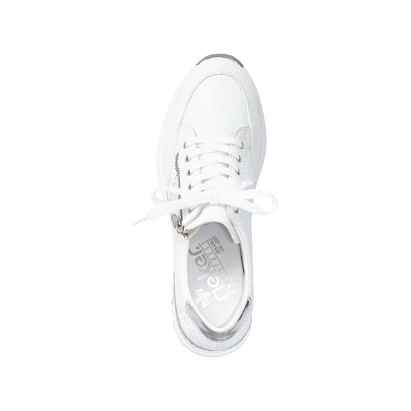 Rieker N4322-80 Ladies White Zip & Lace Trainers-elevate your sole