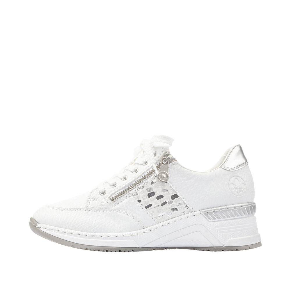 Rieker N4322-80 Ladies White Zip & Lace Trainers-elevate your sole