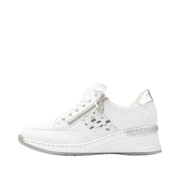 Rieker N4322-80 Ladies White Zip & Lace Trainers-elevate your sole