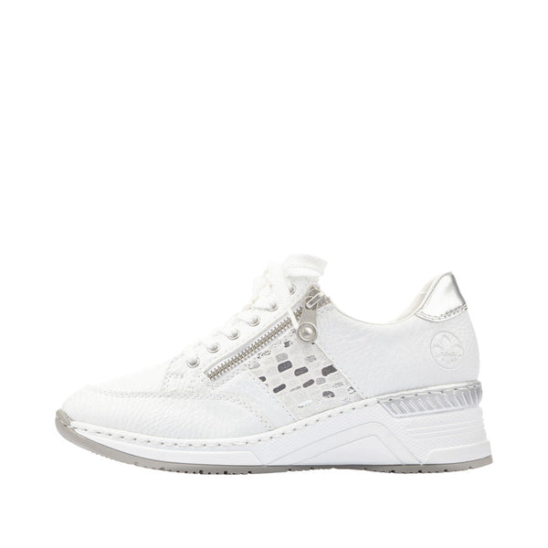 Rieker N4322-80 Ladies White Zip & Lace Trainers-elevate your sole