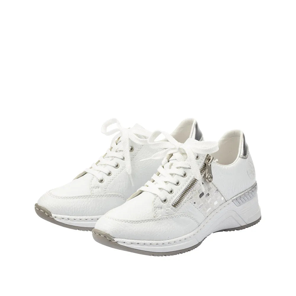 Rieker N4322-80 Ladies White Zip & Lace Trainers-elevate your sole