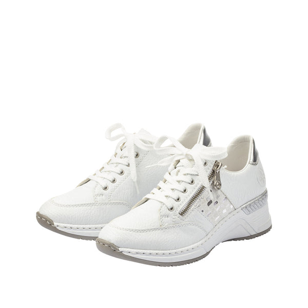 Rieker N4322-80 Ladies White Zip & Lace Trainers-elevate your sole