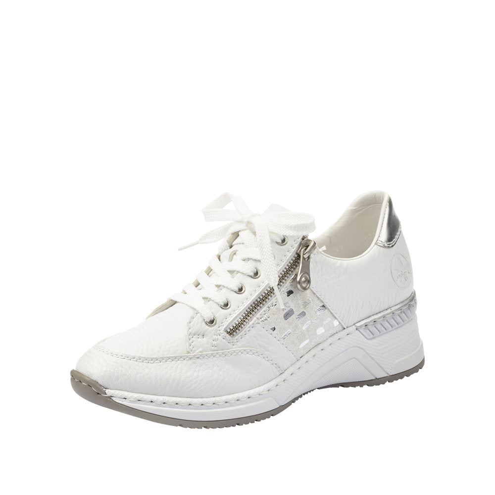 Rieker N4322-80 Ladies White Zip & Lace Trainers-elevate your sole