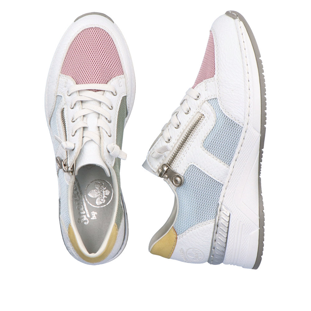 Rieker N4359-90 Ladies White Multi Textile Zip & Lace Trainers-elevate your sole