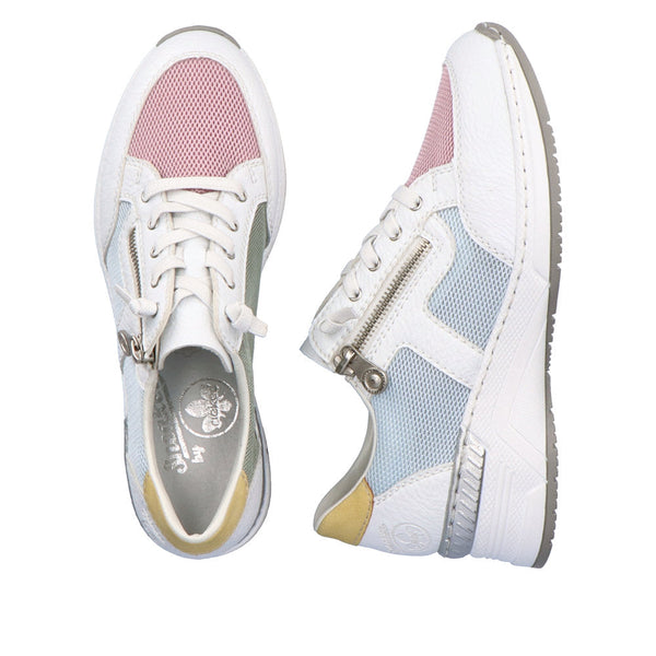 Rieker N4359-90 Ladies White Multi Textile Zip & Lace Trainers-elevate your sole