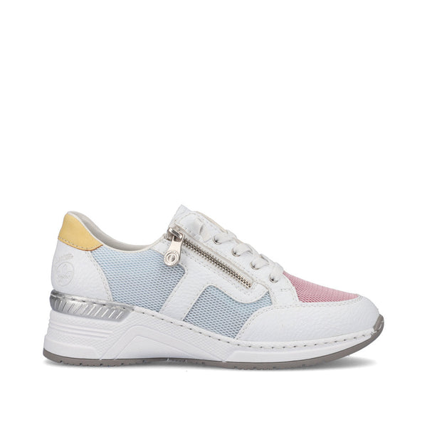 Rieker N4359-90 Ladies White Multi Textile Zip & Lace Trainers-elevate your sole
