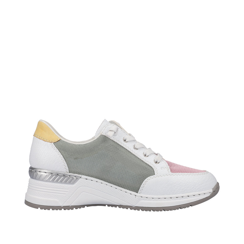 Rieker N4359-90 Ladies White Multi Textile Zip & Lace Trainers-elevate your sole