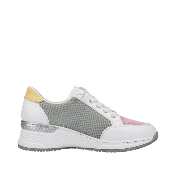 Rieker N4359-90 Ladies White Multi Textile Zip & Lace Trainers-elevate your sole