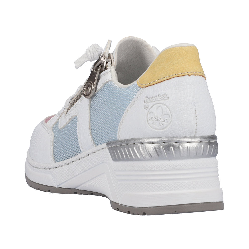 Rieker N4359-90 Ladies White Multi Textile Zip & Lace Trainers-elevate your sole