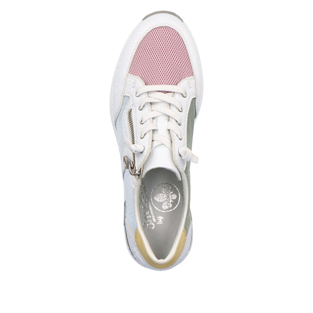 Rieker N4359-90 Ladies White Multi Textile Zip & Lace Trainers-elevate your sole