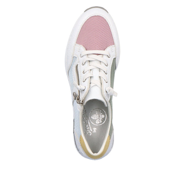 Rieker N4359-90 Ladies White Multi Textile Zip & Lace Trainers-elevate your sole