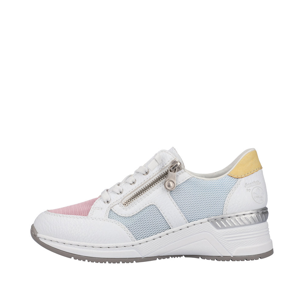 Rieker N4359-90 Ladies White Multi Textile Zip & Lace Trainers-elevate your sole
