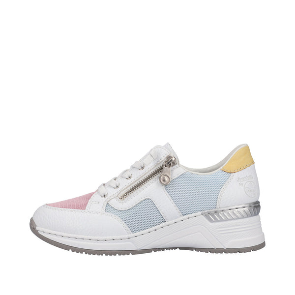 Rieker N4359-90 Ladies White Multi Textile Zip & Lace Trainers-elevate your sole