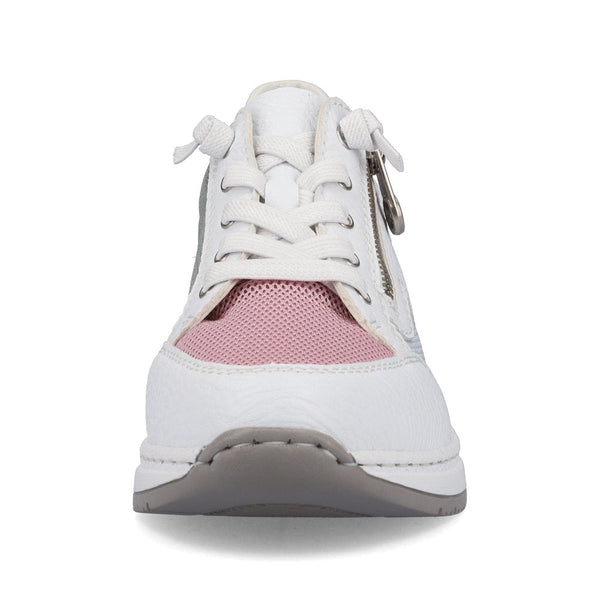 Rieker N4359-90 Ladies White Multi Textile Zip & Lace Trainers-elevate your sole