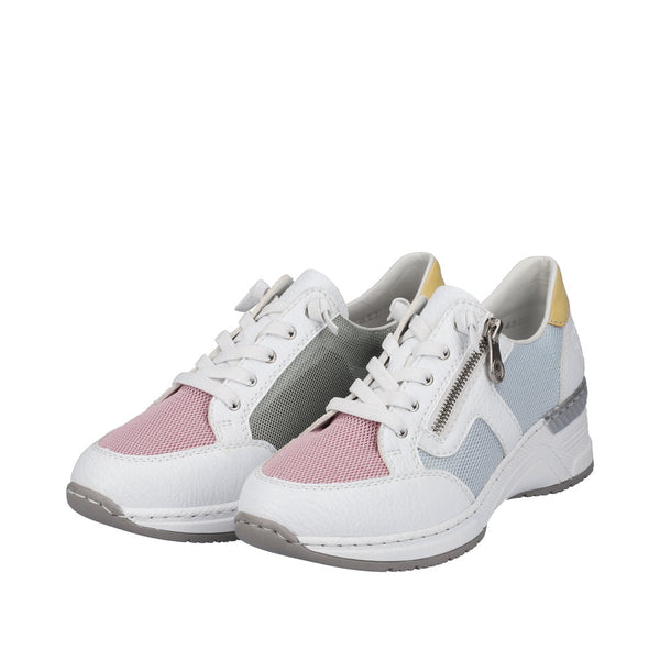Rieker N4359-90 Ladies White Multi Textile Zip & Lace Trainers-elevate your sole