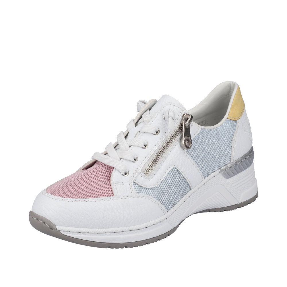 Rieker N4359-90 Ladies White Multi Textile Zip & Lace Trainers-elevate your sole