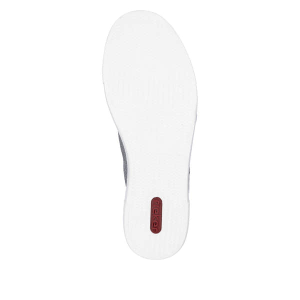 Rieker N49W1-91 ladies grey glitter lace-up trainers with white sole and red logo detail.