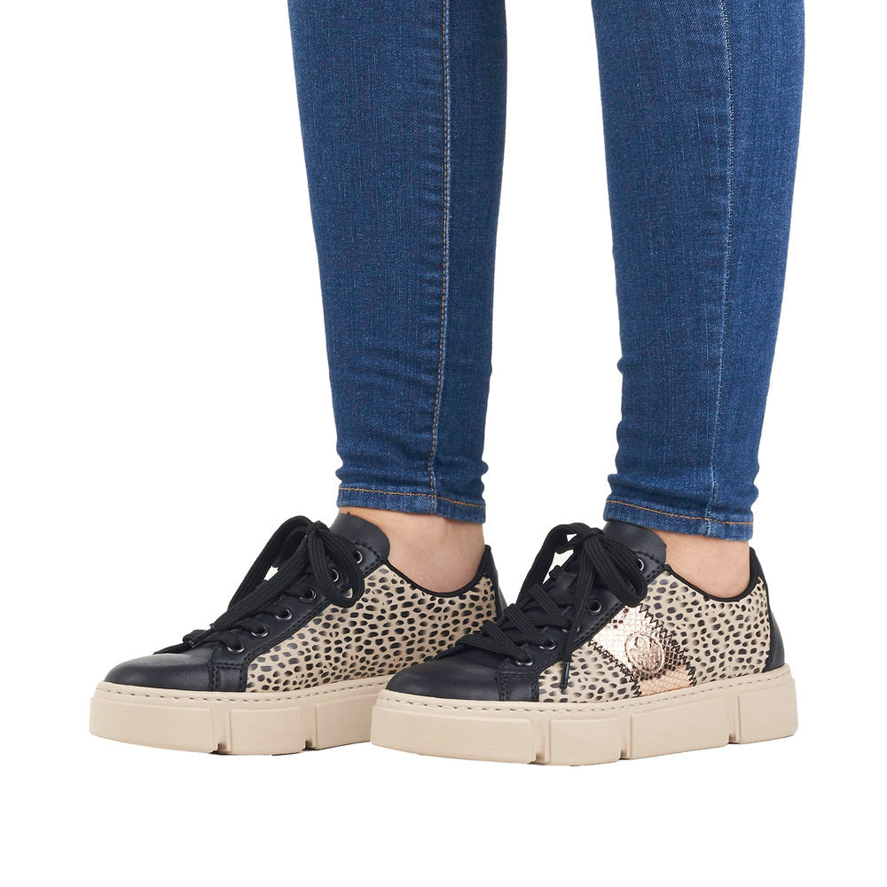 Rieker N5910-62 Ladies Black & Beige Lace Up Trainers-elevate your sole