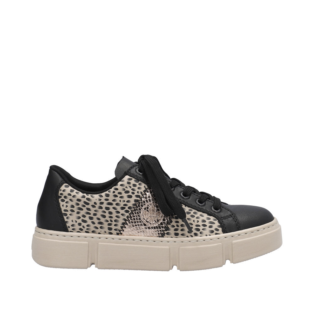 Rieker N5910-62 Ladies Black & Beige Lace Up Trainers-elevate your sole