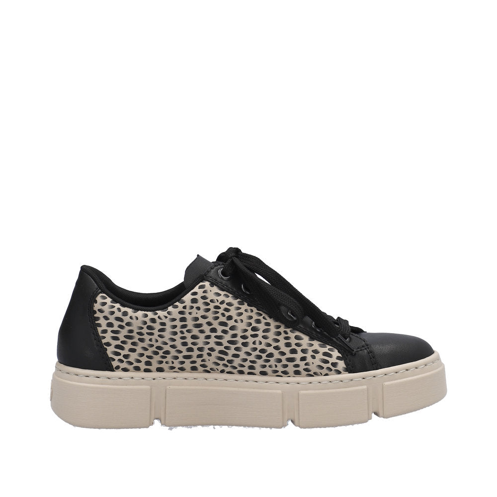 Rieker N5910-62 Ladies Black & Beige Lace Up Trainers-elevate your sole