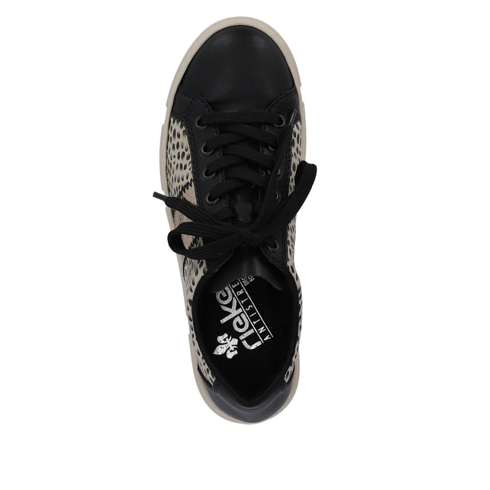 Rieker N5910-62 Ladies Black & Beige Lace Up Trainers-elevate your sole
