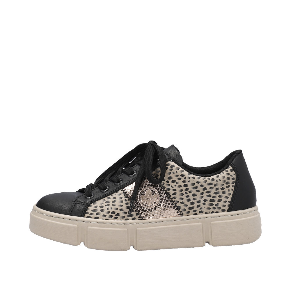 Rieker N5910-62 Ladies Black & Beige Lace Up Trainers-elevate your sole