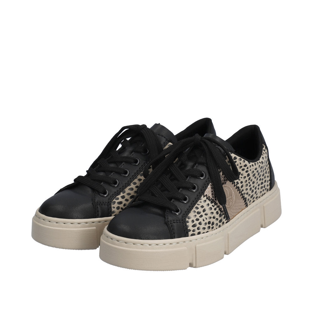 Rieker N5910-62 Ladies Black & Beige Lace Up Trainers-elevate your sole