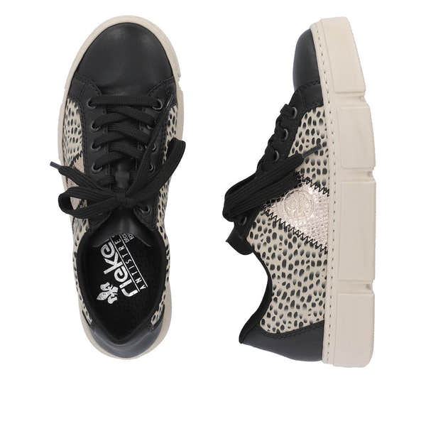 Rieker N5910-62 Ladies Black & Beige Lace Up Trainers-elevate your sole