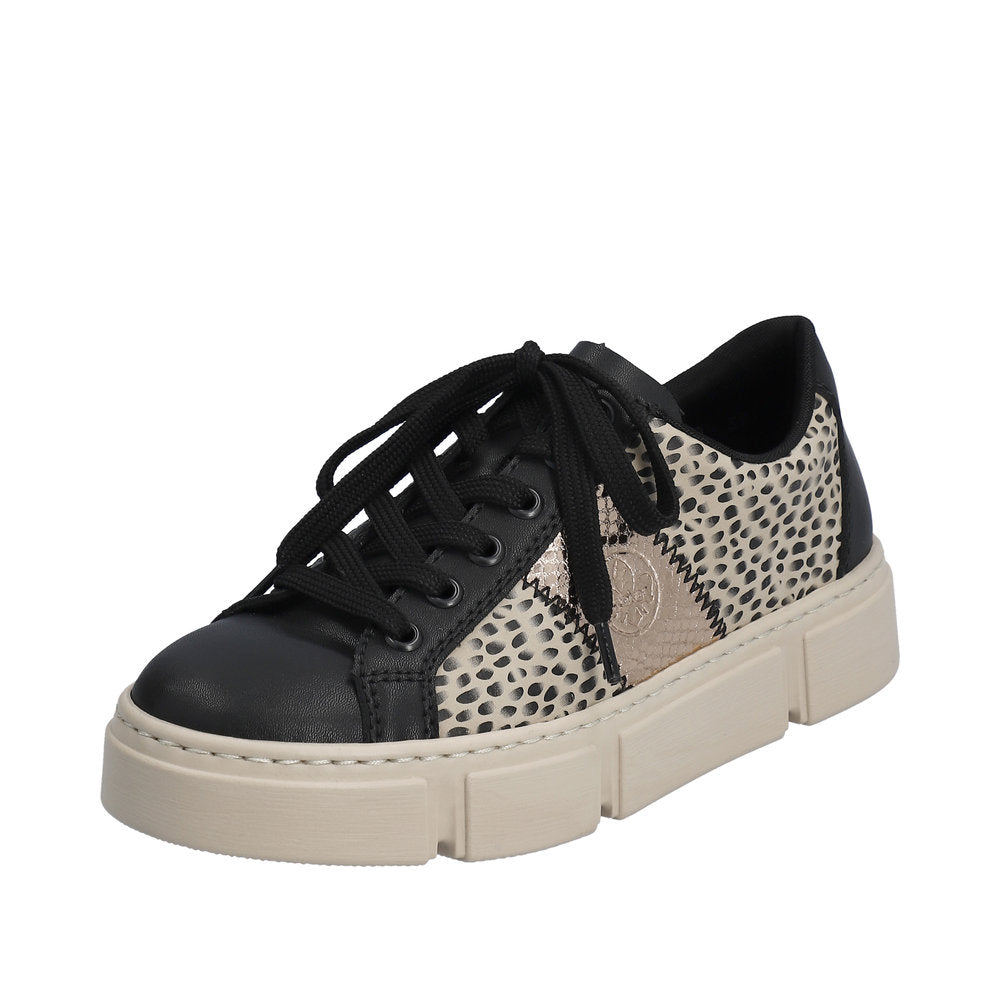 Rieker N5910-62 Ladies Black & Beige Lace Up Trainers-elevate your sole