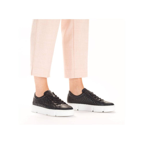 Rieker N5918-14 Ladies Navy Blue Leather & Textile Lace Up Trainers-elevate your sole