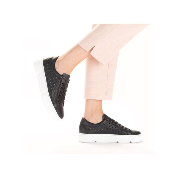 Rieker N5918-14 Ladies Navy Blue Leather & Textile Lace Up Trainers-elevate your sole