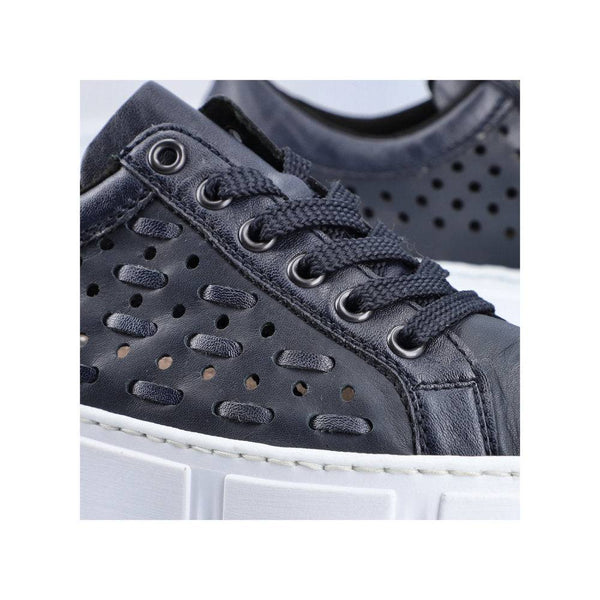 Rieker N5918-14 Ladies Navy Blue Leather & Textile Lace Up Trainers-elevate your sole