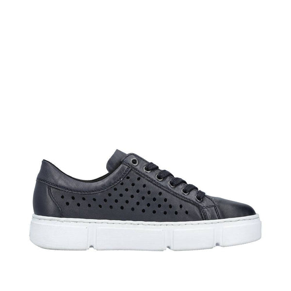 Rieker N5918-14 Ladies Navy Blue Leather & Textile Lace Up Trainers-elevate your sole