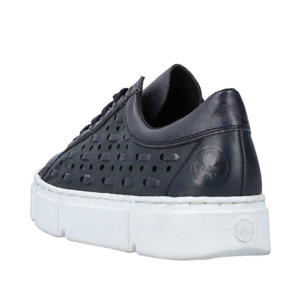 Rieker N5918-14 Ladies Navy Blue Leather & Textile Lace Up Trainers-elevate your sole