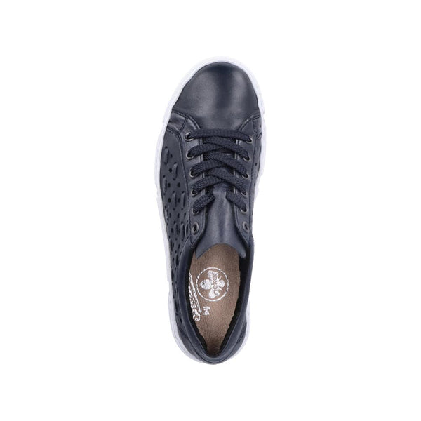 Rieker N5918-14 Ladies Navy Blue Leather & Textile Lace Up Trainers-elevate your sole