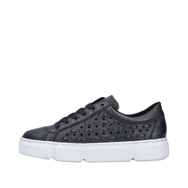 Rieker N5918-14 Ladies Navy Blue Leather & Textile Lace Up Trainers-elevate your sole